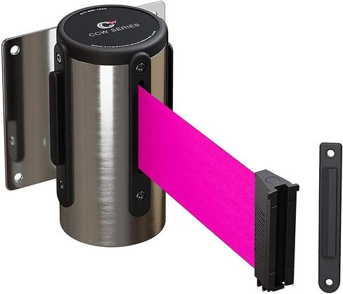 Crowd Control Warehouse - CCW Series WMB-125 Fixed Wall Mount Retractable Belt Barrier -11 Foot, Black/Red Stripe Belt with Stainless Steel Case in Kuwait
