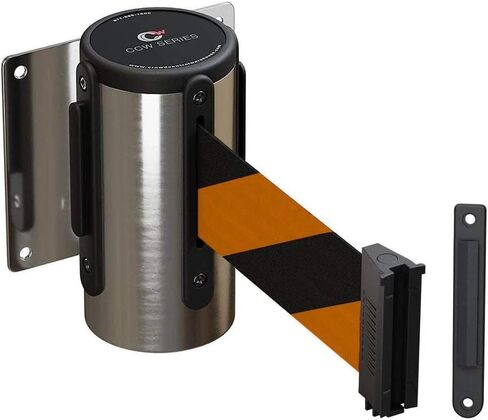 Crowd Control Warehouse - CCW Series WMB-125 Fixed Wall Mount Retractable Belt Barrier -11 Foot, Black/Red Stripe Belt with Stainless Steel Case in Kuwait