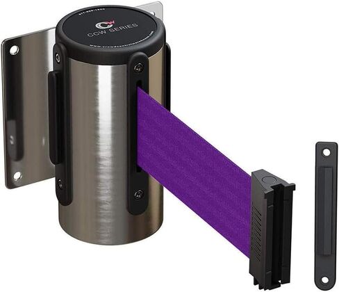 Crowd Control Warehouse - CCW Series WMB-125 Fixed Wall Mount Retractable Belt Barrier -11 Foot, Black/Red Stripe Belt with Stainless Steel Case in Kuwait