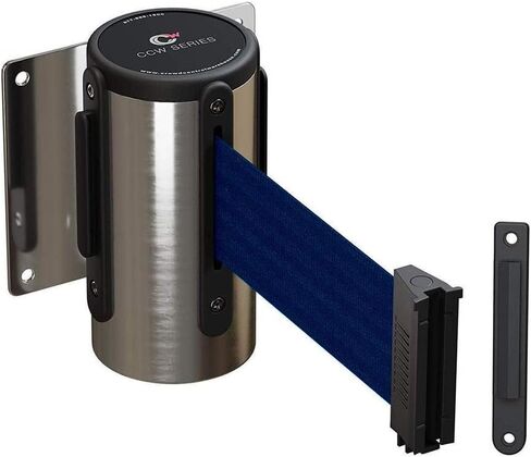 Crowd Control Warehouse - CCW Series WMB-125 Fixed Wall Mount Retractable Belt Barrier -11 Foot, Black/Red Stripe Belt with Stainless Steel Case in Kuwait