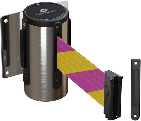 Crowd Control Warehouse - CCW Series WMB-125 Fixed Wall Mount Retractable Belt Barrier -11 Foot, Black/Red Stripe Belt with Stainless Steel Case in Kuwait