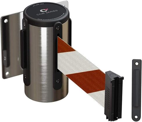 Crowd Control Warehouse - CCW Series WMB-125 Fixed Wall Mount Retractable Belt Barrier -11 Foot, Black/Red Stripe Belt with Stainless Steel Case in Kuwait