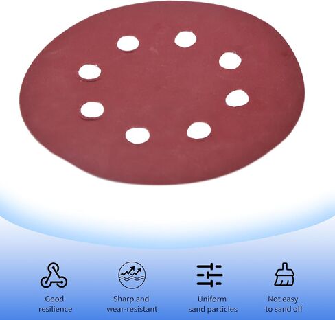أقراص صنفرة YXQ 1000Grit مقاس 5 بوصات و8 فتحات بخطاف وحلقة لاصقة من ورق الصنفرة باللون الأحمر (30 قطعة) in Saudi Arabia