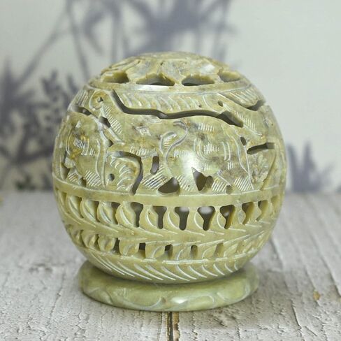 Elephant Carved Soapstone Tea Light or Incense Burner - Ring of Elephants.- Housewarming GiftTealight Candle Holder Soapstone/Gift for Loved Ones/Home/Office Decor (Elephant)- 4 inch in Saudi Arabia