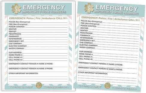 TLC Safety By Design Premium Emergency 8.5" x 11" Contact Cards in Magnetic Sleeve Large Format Refrigerator Safety Important Phone Numbers (2 Cards and 1 Magnetic Sleeve, Pastel Medical ICE) in Saudi Arabia