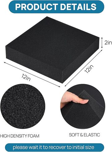 2PCS Black Polyurethane Foam Sheets -Customizable Foam Inserts,16x12x2 Inch Thick Foam Inserts for Cases, Packing Foam Pads for Packing and Craft, Camera Storage, Toolbox,DIY Projects in Kuwait