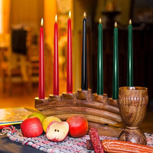 Set of 7 10 Inch Taper Candles, Dripless Unscented Colored Tall Candlesticks for Christmas Kwanzaa Party Home Dinner Table - 3 Red 3 Green and 1 Black in Saudi Arabia