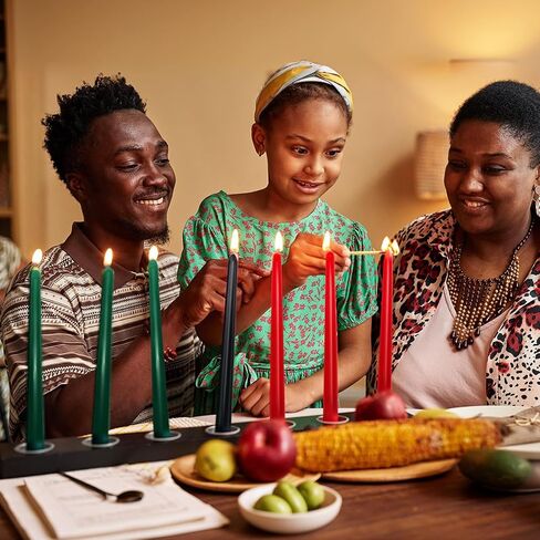 Set of 7 10 Inch Taper Candles, Dripless Unscented Colored Tall Candlesticks for Christmas Kwanzaa Party Home Dinner Table - 3 Red 3 Green and 1 Black in Saudi Arabia
