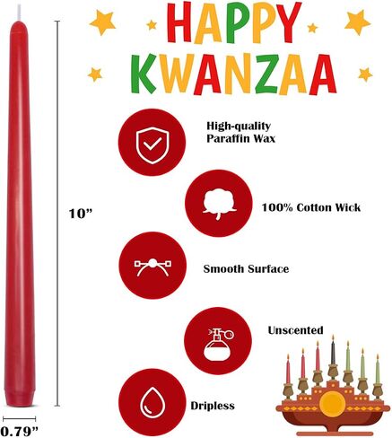 Set of 7 10 Inch Taper Candles, Dripless Unscented Colored Tall Candlesticks for Christmas Kwanzaa Party Home Dinner Table - 3 Red 3 Green and 1 Black in Saudi Arabia