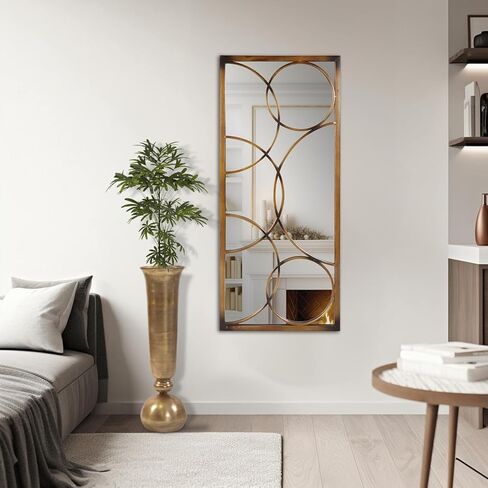 Howard Elliot Dynasty Decorative Rectangular Mirror for Wall, Large Mirror with Circular Overlay Finished in a Bright Silver Leaf, Accent Mirror for Living Room, Entryway & Bedroom, 13 x 38 Inch in Saudi Arabia