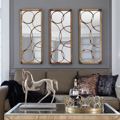 Howard Elliot Dynasty Decorative Rectangular Mirror for Wall, Large Mirror with Circular Overlay Finished in a Bright Silver Leaf, Accent Mirror for Living Room, Entryway & Bedroom, 13 x 38 Inch in Saudi Arabia