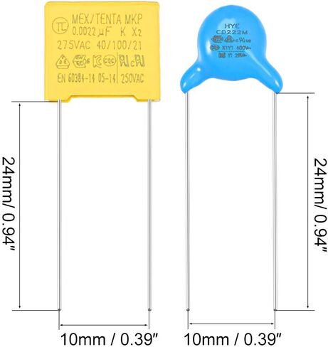 مجموعة متنوعة من المكثفات الآمنة من uxcell DIP X2/275V Y1/400V 2 قيمة - 0.0022 فائق التوهج، 20 قطعة in Saudi Arabia