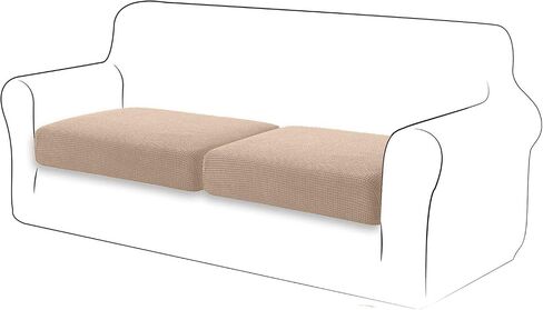 TIANSHU High Stretch Loveseat Cushion Cover,2-Piece Jacquard Chair Cushion Slipcover for Loveseat, Durable Furniture Protector Loveseat Couch Cover for 2 Cushion Couch (Medium, Sand) in Saudi Arabia