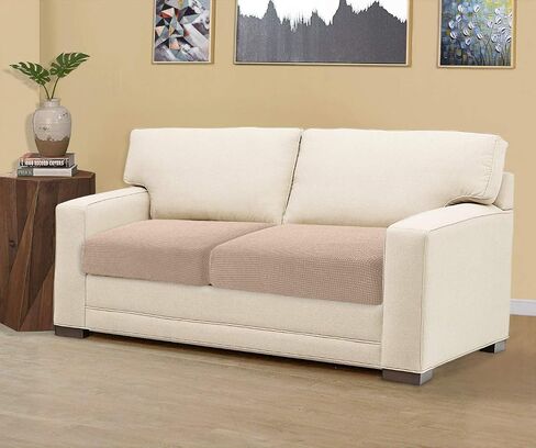 TIANSHU High Stretch Loveseat Cushion Cover,2-Piece Jacquard Chair Cushion Slipcover for Loveseat, Durable Furniture Protector Loveseat Couch Cover for 2 Cushion Couch (Medium, Sand) in Saudi Arabia