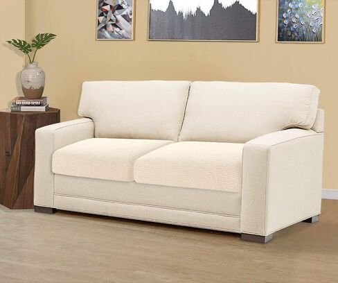 TIANSHU High Stretch Loveseat Cushion Cover,2-Piece Jacquard Chair Cushion Slipcover for Loveseat, Durable Furniture Protector Loveseat Couch Cover for 2 Cushion Couch (Medium, Sand) in Saudi Arabia