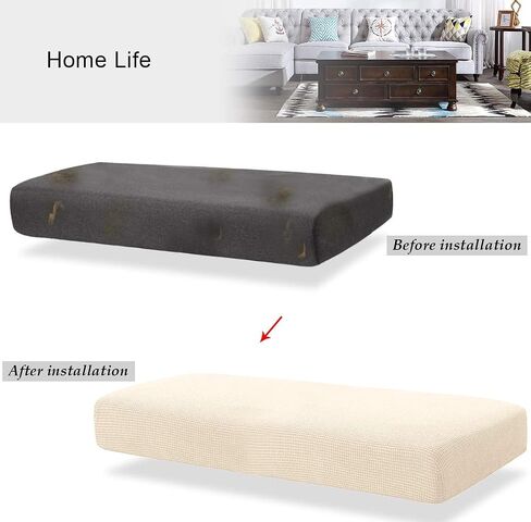 TIANSHU High Stretch Loveseat Cushion Cover,2-Piece Jacquard Chair Cushion Slipcover for Loveseat, Durable Furniture Protector Loveseat Couch Cover for 2 Cushion Couch (Medium, Sand) in Saudi Arabia