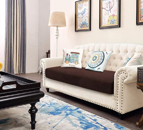 TIANSHU High Stretch Loveseat Cushion Cover,2-Piece Jacquard Chair Cushion Slipcover for Loveseat, Durable Furniture Protector Loveseat Couch Cover for 2 Cushion Couch (Medium, Sand) in Saudi Arabia