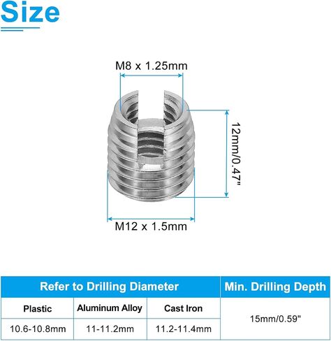 PATIKIL Self-Tapping Threaded Inserts, 6 Pcs M14 x M18 x 24mm 303 Stainless Steel Thread Adapter Reducer Slotted Screw Repair Inserts Nuts Sleeve in Saudi Arabia