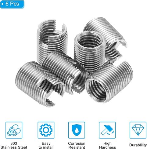 PATIKIL Self-Tapping Threaded Inserts, 6 Pcs M14 x M18 x 24mm 303 Stainless Steel Thread Adapter Reducer Slotted Screw Repair Inserts Nuts Sleeve in Saudi Arabia