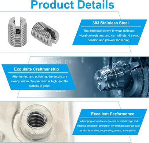 PATIKIL Self-Tapping Threaded Inserts, 6 Pcs M14 x M18 x 24mm 303 Stainless Steel Thread Adapter Reducer Slotted Screw Repair Inserts Nuts Sleeve in Saudi Arabia