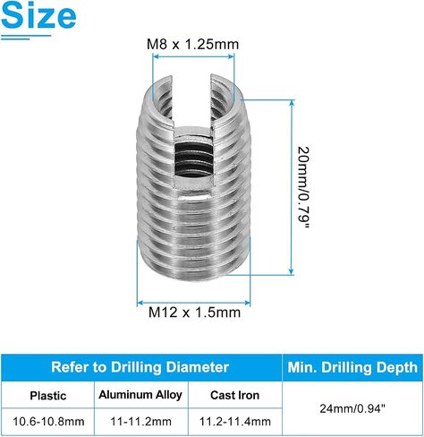 PATIKIL Self-Tapping Threaded Inserts, 6 Pcs M14 x M18 x 24mm 303 Stainless Steel Thread Adapter Reducer Slotted Screw Repair Inserts Nuts Sleeve in Saudi Arabia