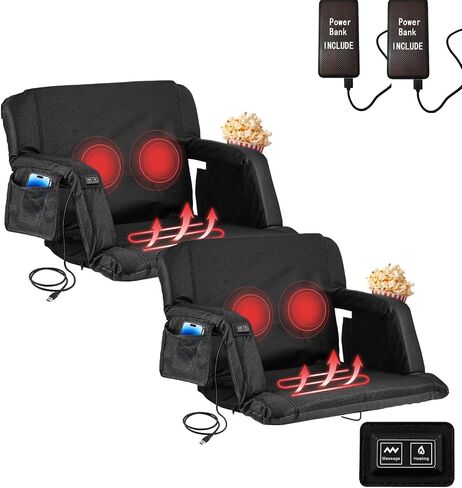 Heated Massage Stadium Seats, 25 Inch Folding Bleacher Chair 3 Levels of Heat & 6 Massage, 6 Reclining Positions for Indoor Stadiums, Baseball Stadiums in Saudi Arabia
