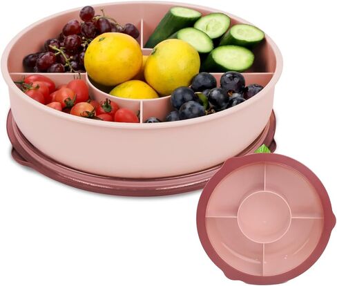 Bugucat Veggie Tray with Lid, Snackle Box Container, Multi-Purpose Divided Serving Tray with Lid, 5 Compartment Tray 28.2 x 28.2 x 8.5 cm for Party Travel Picnic in Saudi Arabia