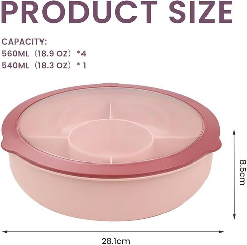 Bugucat Veggie Tray with Lid, Snackle Box Container, Multi-Purpose Divided Serving Tray with Lid, 5 Compartment Tray 28.2 x 28.2 x 8.5 cm for Party Travel Picnic in Saudi Arabia