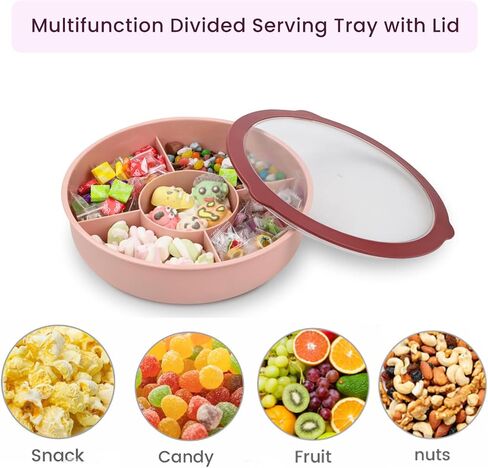 Bugucat Veggie Tray with Lid, Snackle Box Container, Multi-Purpose Divided Serving Tray with Lid, 5 Compartment Tray 28.2 x 28.2 x 8.5 cm for Party Travel Picnic in Saudi Arabia