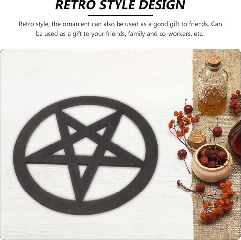 Zerodeko Home Decor Vintage Decor Wooden Pentacle Wall Sign Pentagram Wall Hanging Wall Decor Art Astrology Ornaments for Tarot Wicca Pagan Ritual Decor Black Home Decor Vintage Decor in Saudi Arabia