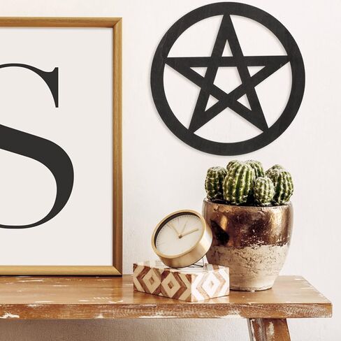 Zerodeko Home Decor Vintage Decor Wooden Pentacle Wall Sign Pentagram Wall Hanging Wall Decor Art Astrology Ornaments for Tarot Wicca Pagan Ritual Decor Black Home Decor Vintage Decor in Saudi Arabia
