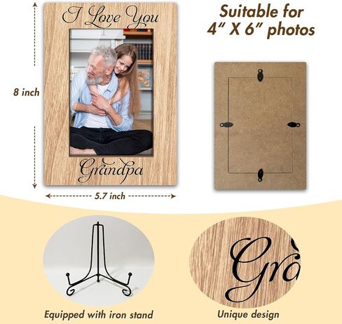 Grandpa Picture Frame Wooden Picture Frames 4x6 - I Love You Grandpa, Wooden Photo Frame With Stand, First Time Grandparent Gifts Grandpa Gifts Display Frame (Vertical) -20 in Saudi Arabia
