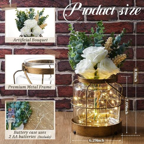 Vintage Glass Rustic Farmhouse Vase, Farmhouse Decorations with Plants Flowers and Lights, Vintage Style Decorative Vase for Floral Arrangement Gifts Home Bathroom Decor in Kuwait