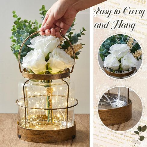 Vintage Glass Rustic Farmhouse Vase, Farmhouse Decorations with Plants Flowers and Lights, Vintage Style Decorative Vase for Floral Arrangement Gifts Home Bathroom Decor in Kuwait