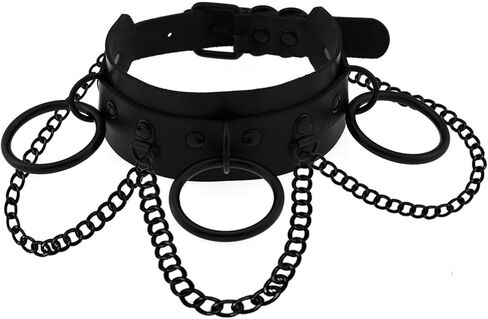 Black Gothic Leather Choker Necklace Adjustable Punk Rock Collar with D-Rings CosplayJewelry Gift in Saudi Arabia