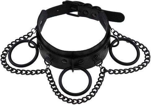 Black Gothic Leather Choker Necklace Adjustable Punk Rock Collar with D-Rings CosplayJewelry Gift in Saudi Arabia