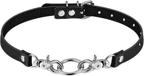 Black Gothic Leather Choker Necklace Adjustable Punk Rock Collar with D-Rings CosplayJewelry Gift in Saudi Arabia