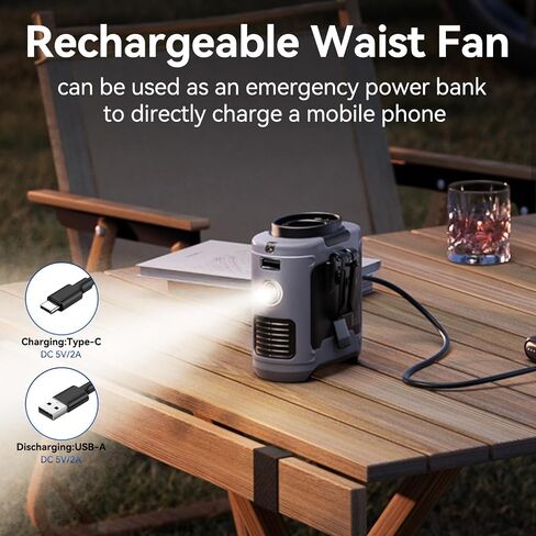 Waist Fan With Flashlight,Personal Fan Portable USB Rechargeable Waist Clip Fan Working Fan Hand Free 10000mAh, 36hours Wearable Cooler Fan in Saudi Arabia