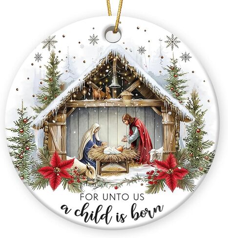 Christmas Nativity Scene Ornaments - Religious Christmas Ornaments 2024, Jesus Ornaments for Christmas Tree Decorations, for Christian Women, Ceramic Christian Ornament in Saudi Arabia