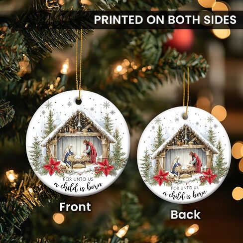 Christmas Nativity Scene Ornaments - Religious Christmas Ornaments 2024, Jesus Ornaments for Christmas Tree Decorations, for Christian Women, Ceramic Christian Ornament in Saudi Arabia