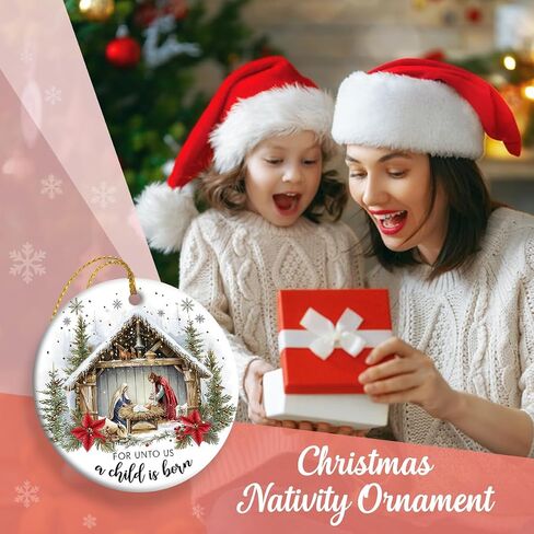 Christmas Nativity Scene Ornaments - Religious Christmas Ornaments 2024, Jesus Ornaments for Christmas Tree Decorations, for Christian Women, Ceramic Christian Ornament in Saudi Arabia