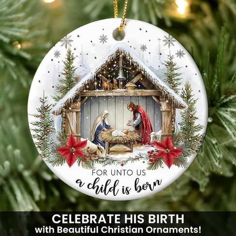 Christmas Nativity Scene Ornaments - Religious Christmas Ornaments 2024, Jesus Ornaments for Christmas Tree Decorations, for Christian Women, Ceramic Christian Ornament in Saudi Arabia