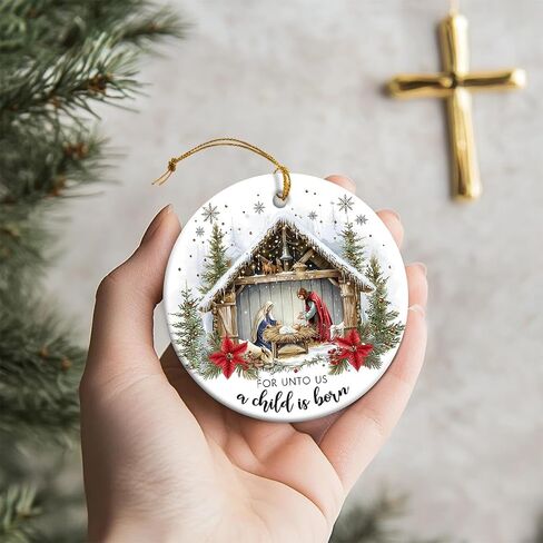 Christmas Nativity Scene Ornaments - Religious Christmas Ornaments 2024, Jesus Ornaments for Christmas Tree Decorations, for Christian Women, Ceramic Christian Ornament in Saudi Arabia