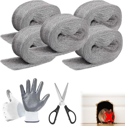 Steel Wool for Mice Control - 2 Pack, 3.2"x7.5 ft Wool, Gap Filler for Home & Garage, DIY Bundle with Gloves & Scissors in Saudi Arabia