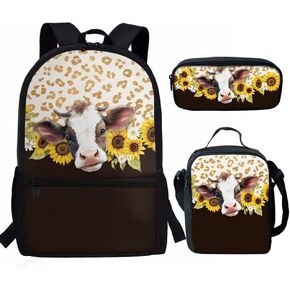 HUGS IDEA Black Pug Print 3 in 1 School Bags Set for College Students Middle School Backpack Bookbags for Boys Girls Elementary
