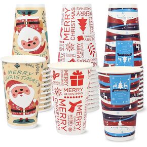 Richboom Christmas Cups, 32 Count 16 oz Disposable Christmas Coffee Cups Holiday Paper Coffee Cups Hot Chocolate Bar Supplies for Merry Christmas or New Year Party Decorations