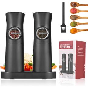 AORESAC Gravity Electric Salt and Pepper Grinder Set, Rechargeable Automatic Salt & Pepper Mill Grinder with Adjustable Coarseness, One Hand Operation, LED Light, Dustproof Cover, 2 Pack