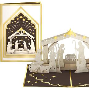 Lovepop Christmas Pop-Up Card for Her and Him - 3D Holiday Greeting Cards for Boys, Girls, Men, Women - Stained Glass Biblical Nativity Scene - Blank Note Card & Envelope Included
