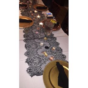 Halloween Black Lace Table Runner 16 X 120 inches for Halloween Thanksgiving Christmas Party Decorations, Indoor Outdoor Garden Home Decor