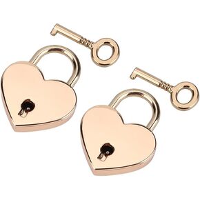 Heart Shape Padlock, 2 Pcs Rose Gold Mini Heart-Shaped Padlock Key Metal Lock for Luggage Diary Book Jewelry Box